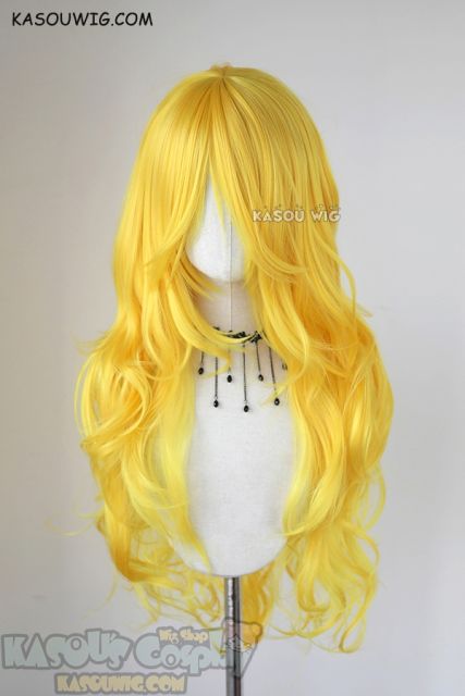 L-3 / SP35 bright yellow long layers loose waves cosplay wig . heat-resistant fiber