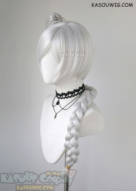 RWBY Weiss Schnee silver white long braided ponytail cosplay wig