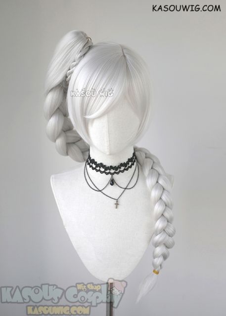 RWBY Weiss Schnee silver white long braided ponytail cosplay wig