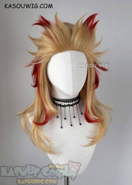 Kimetsu no Yaiba Demon Slayer Kyojuro Rengoku layered golden wig with red streaks