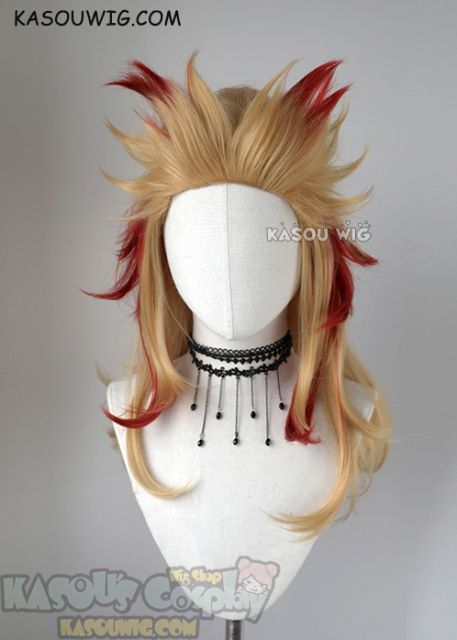 Kimetsu no Yaiba Demon Slayer Kyojuro Rengoku layered golden wig with red streaks