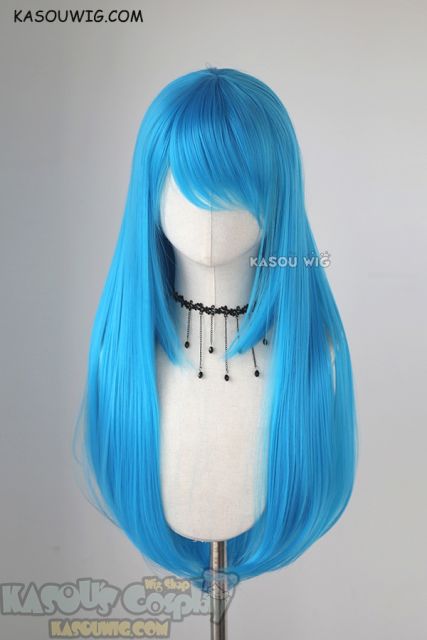 L-2 / KA047 blue 75cm long straight wig . Heating Resistant fiber