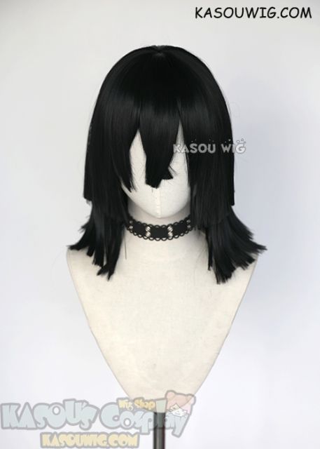 Kimetsu no Yaiba Demon Slayer Obanai Iguro black pre-cut shoulder length cosplay wig 