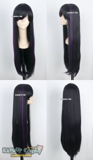 SALE! Black purple long straight cosplay wig with highlighted purple cosplay wig . short bangs . Monslter High Elissabat