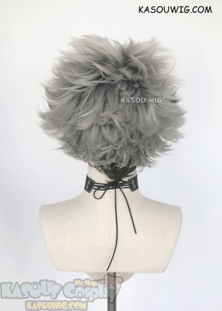 Lace Front>> Haikyuu Bokuto Kotaro spiky slicked back silver white wig with dyed black roots