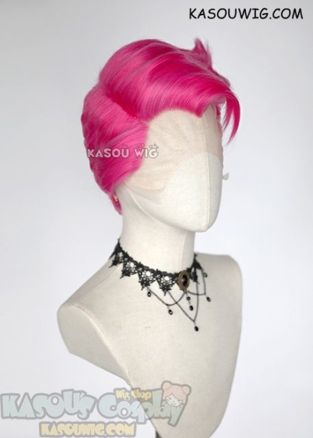 Lace Front>> Overwatch Zarya short pre-styled pink cosplay wig