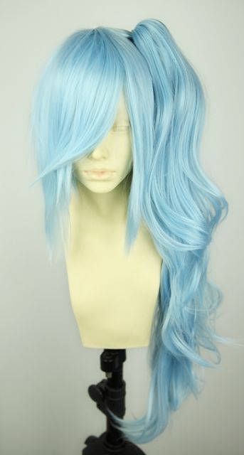 Panty and Stocking with Garterbelt Kneesocks baby blue Cosplay Wig with long bangs + wave clip