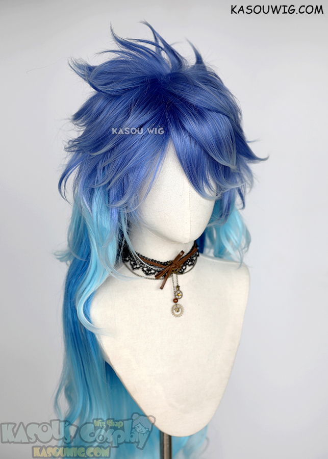 Twisted-Wonderland Idia Shroud 110cm/43.3'' blue ombre layered wig