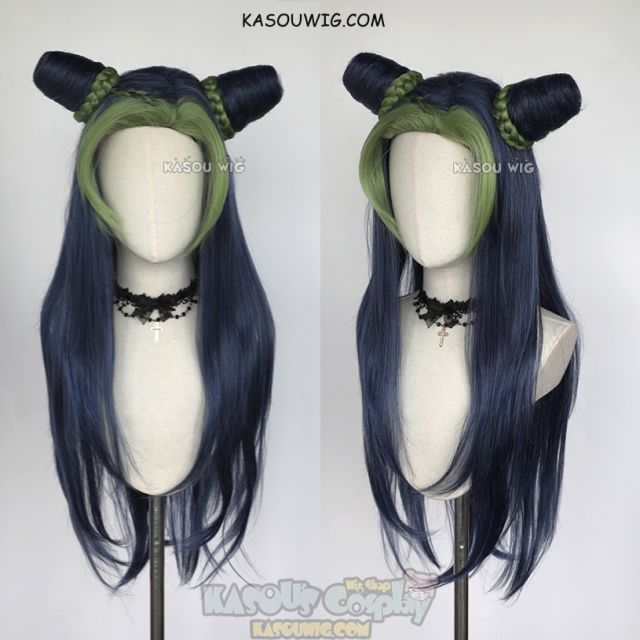 JOJO JoJo's Bizarre Adventure Jolyne Kujoh long VER. blue green cosplay wig with buns