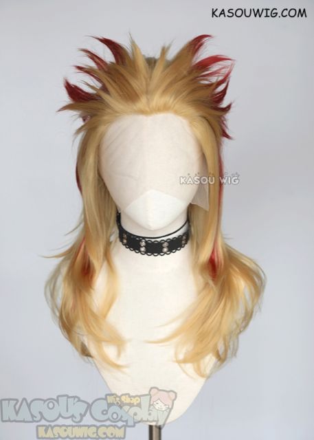 Lace Front>>Kimetsu no Yaiba Demon Slayer Kyojuro Rengoku layered golden wig