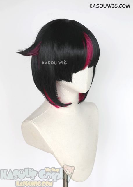 Twisted Wonderland Lilia Vanroug short black wig with pink highlights