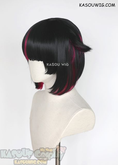 Twisted Wonderland Lilia Vanroug short black wig with pink highlights