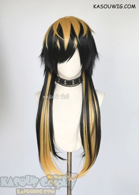 Hypnosis Mic Bad Ass Temple Jyushi Aimono 75cm/ 29.5''long black wig with yellow streaks