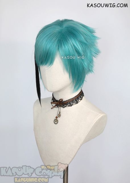 Twisted Wonderland Jade Leech/Floyd Leech short teal wig with a clip on black strand