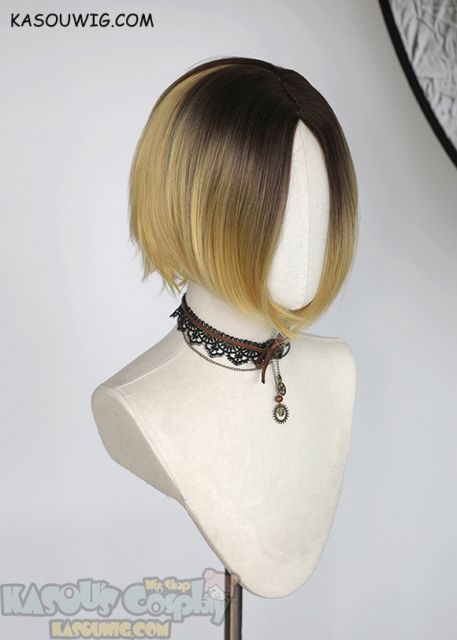 Haikyuu Kozume Kenma short blonde wig with deep brown roots