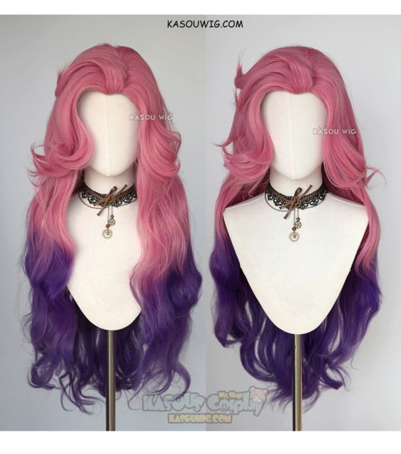 League of Legends Seraphine pink purple ombre cosplay wig 98cm