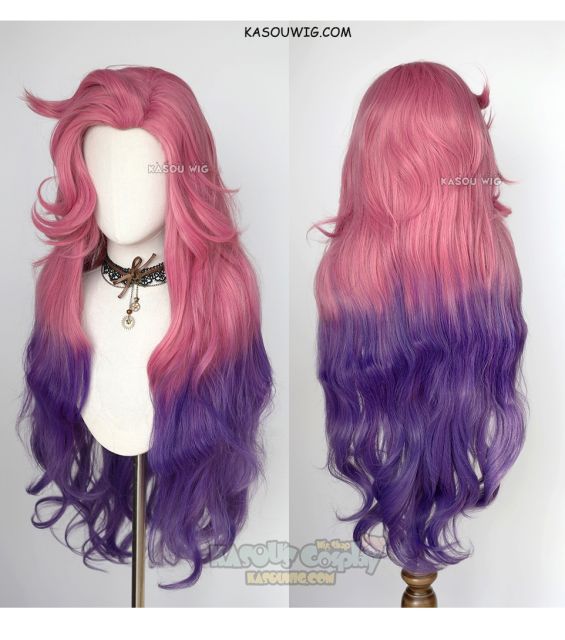 League of Legends Seraphine pink purple ombre cosplay wig 98cm