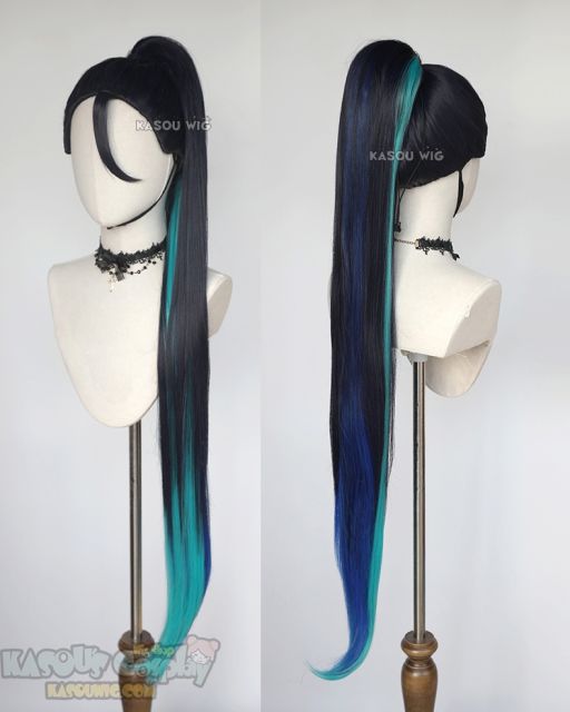 League of Legends Kaisa The Baddest More version blue teal 120cm long ponytail wig