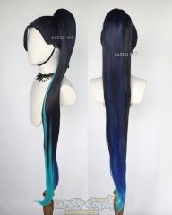 League of Legends Kaisa The Baddest More version blue teal 120cm long ponytail wig