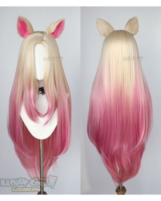 League of Legends Ahri The Baddest More versions blonde pink ombre cosplay wig