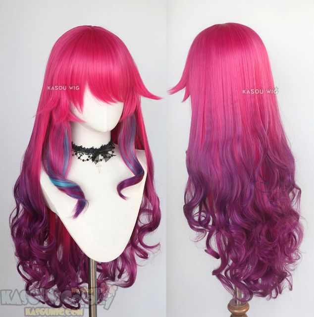 League of Legends Ahri Spirit Blossom pink purple ombre curly cosplay wig