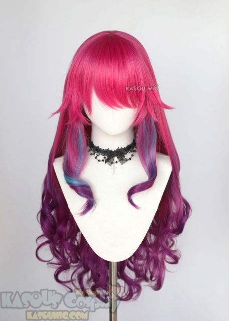 League of Legends Ahri Spirit Blossom pink purple ombre curly cosplay wig