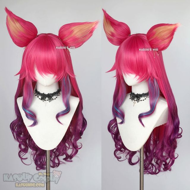 League of Legends Ahri Spirit Blossom pink purple ombre curly cosplay wig