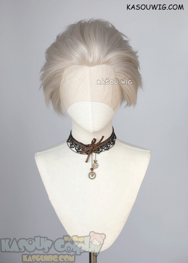 Lace Front>> Pearl White all back spiky synthetic cosplay wig LFS-1