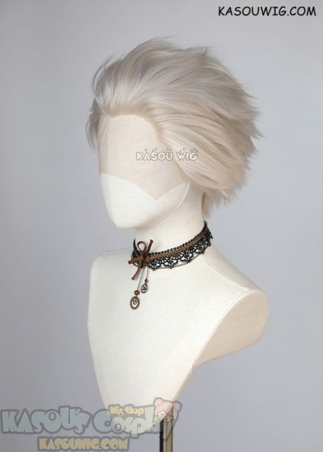 Lace Front>> Sanemi Shinazugawa Demon Slayer Pearl White all back spiky synthetic cosplay wig LFS-1/SP05