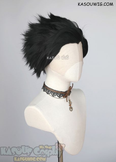 Lace Front>> Jet Black all back spiky synthetic cosplay wig LFS-1/KA032