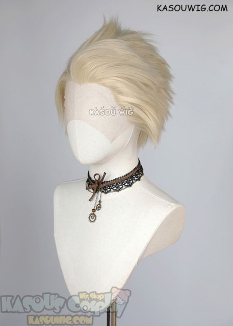Lace Front>> Light Creamy Blonde all back spiky synthetic cosplay wig LFS-1/SP17