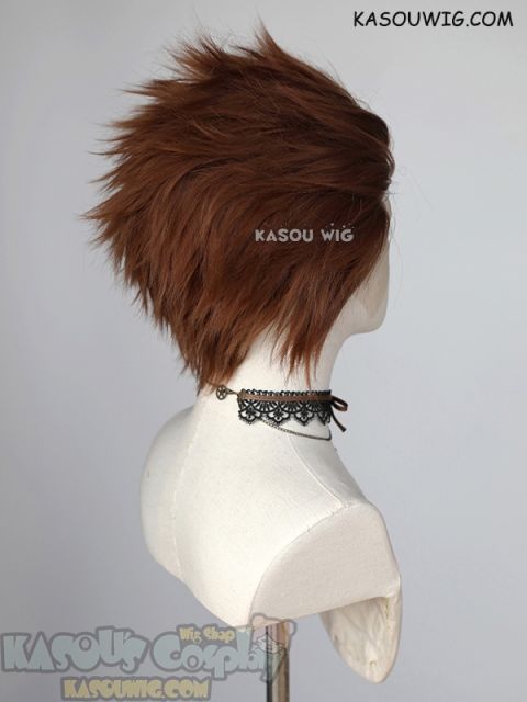 Lace Front>> Walnut Brown all back spiky synthetic cosplay wig LFS-1/KA026
