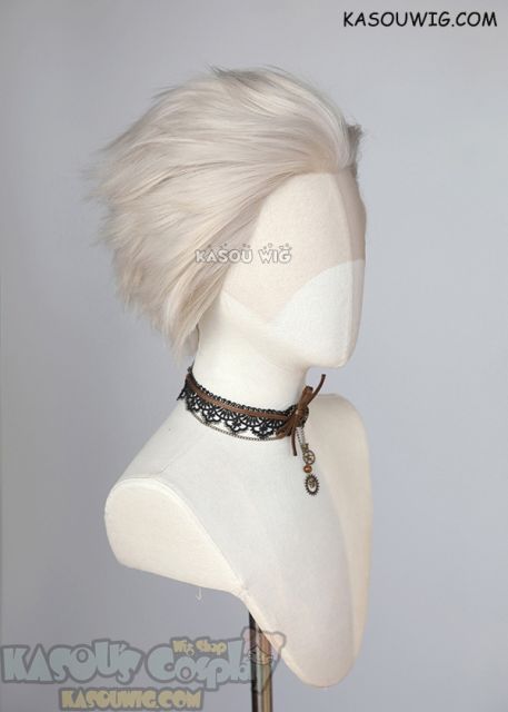 Lace Front>> Sanemi Shinazugawa Demon Slayer Pearl White all back spiky synthetic cosplay wig LFS-1/SP05