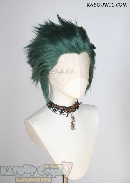 Lace Front>> Dark Olive Green all back spiky synthetic cosplay wig LFS-1/KA065