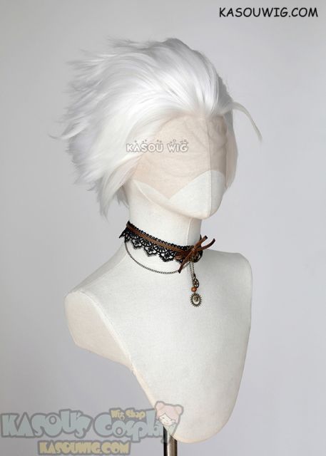 Lace Front>> Snow white all back spiky synthetic cosplay wig LFS-1/KA001