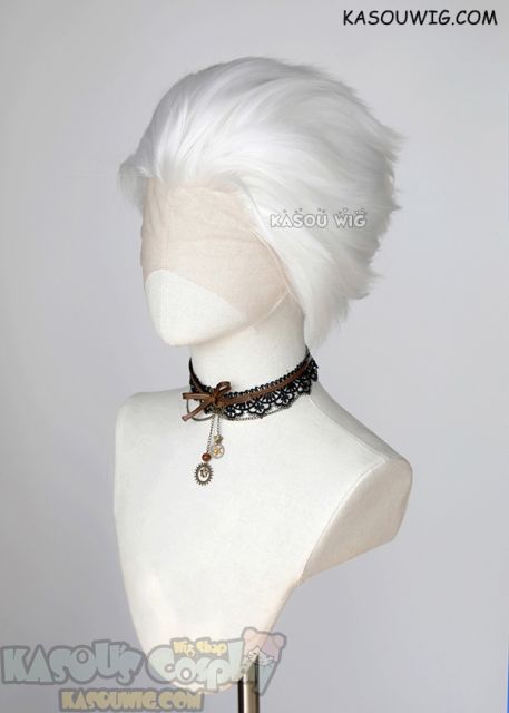 Lace Front>> Snow white all back spiky synthetic cosplay wig LFS-1/KA001