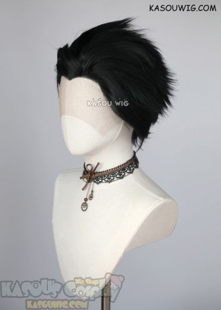 Lace Front>> Jet Black all back spiky synthetic cosplay wig LFS-1/KA032