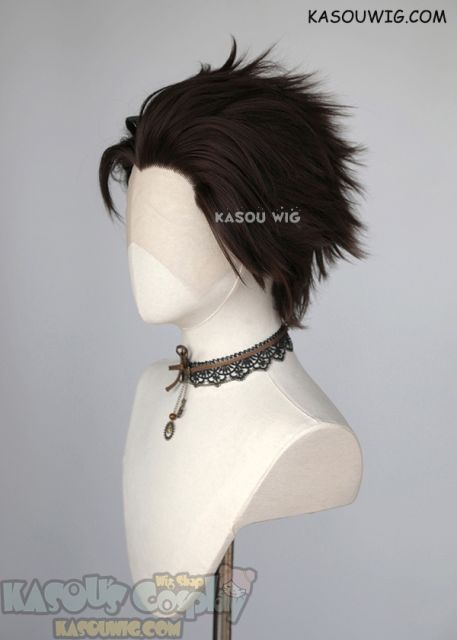 Lace Front>> Deep Brown all back spiky synthetic cosplay wig LFS-1/KA030