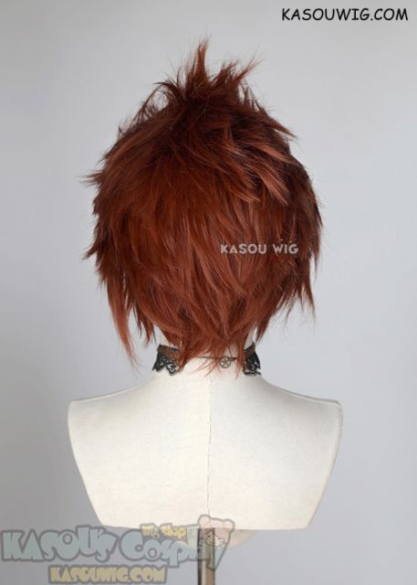 Lace Front>> Auburn Red all back spiky synthetic cosplay wig LFS-1/KA044