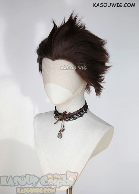 Lace Front>> Bistre Brown all back spiky synthetic cosplay wig LFS-1/KA028