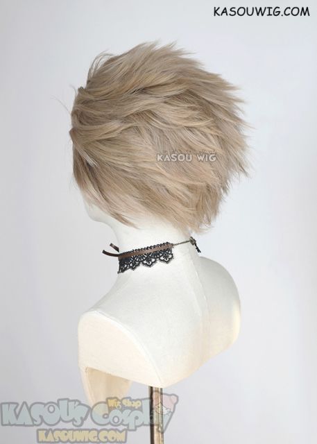 Lace Front>> MHA Hawks Ash Blonde all back spiky synthetic cosplay wig LFS-1/KA015