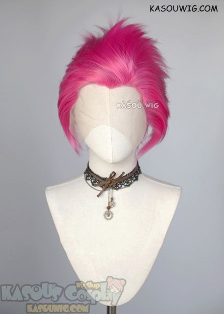 Lace Front>>Deep Pink all back spiky synthetic cosplay wig LFS-1/KA035
