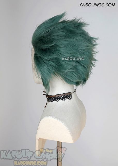Lace Front>> Dark Olive Green all back spiky synthetic cosplay wig