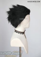 Lace Front>> Jet Black all back spiky synthetic cosplay wig LFS-1/KA032