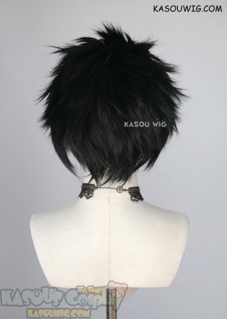 Lace Front>> Jet Black all back spiky synthetic cosplay wig LFS-1/KA032