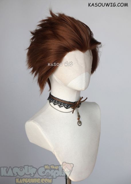 Lace Front>> Walnut Brown all back spiky synthetic cosplay wig LFS-1/KA026