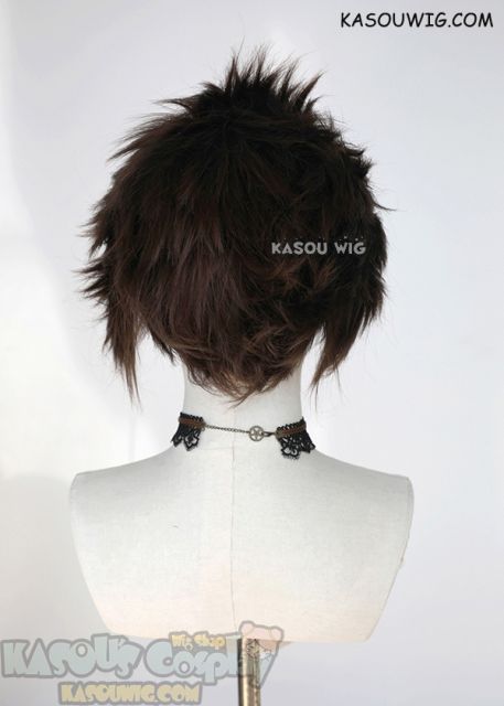 Lace Front>> Bistre Brown all back spiky synthetic cosplay wig LFS-1/KA028