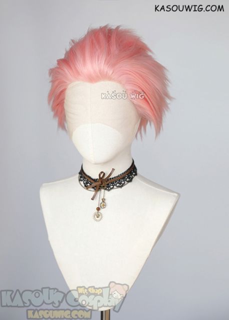 Lace Front>> Light Pink all back spiky synthetic cosplay wig LFS-1/KA033