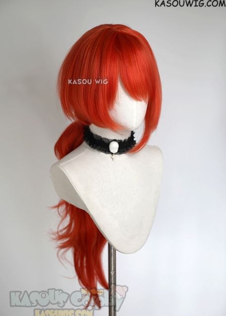 Genshin Impact Diluc 82cm long red fluffy ponytail wig