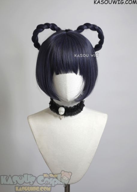 Genshin Impact Xiangling Deep Blue bob wig with clip-on braided bun